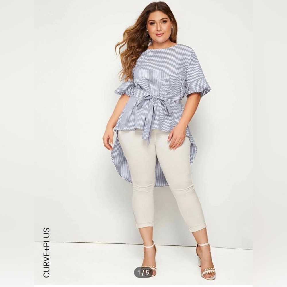 Plus size high low belted blouse